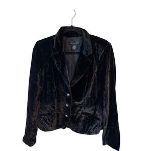 Calvin Klein Velvet Blazer Womens Medium Black Excellent Crushed 3-Button Jacket